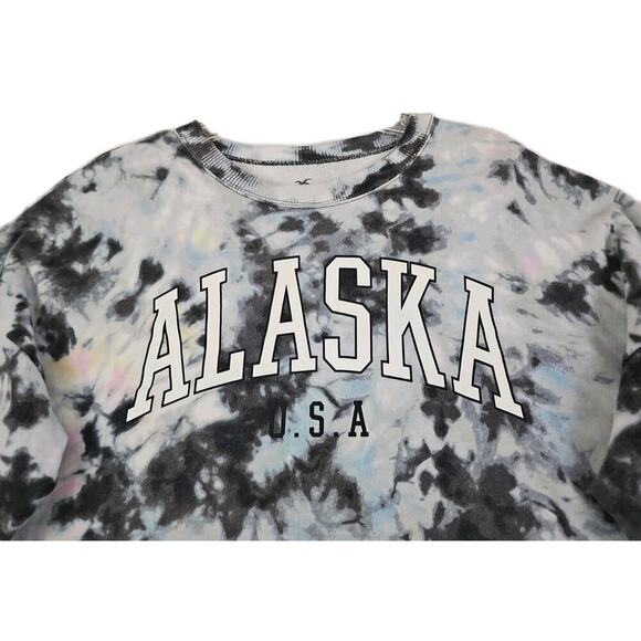 Hollister ~Woman Size S~"Alaska U.S." Blue Tie-Dye Cropped Crew Neck Sweatshirt - Picture 9 of 14